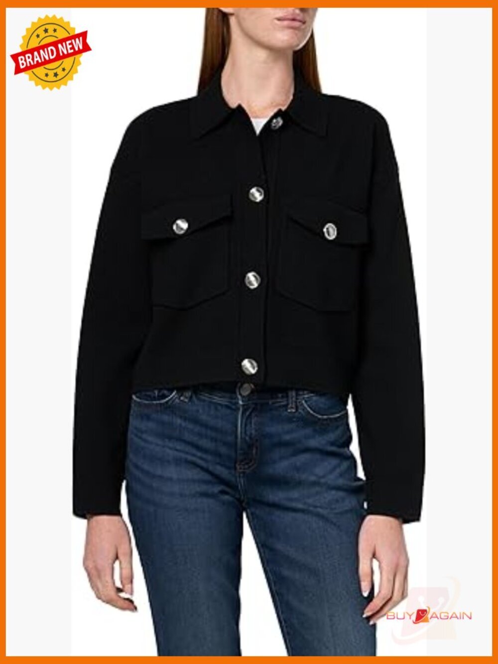 Short Jacket with Button Closure, Long Sleeve, Point Collar, Viscose Blend